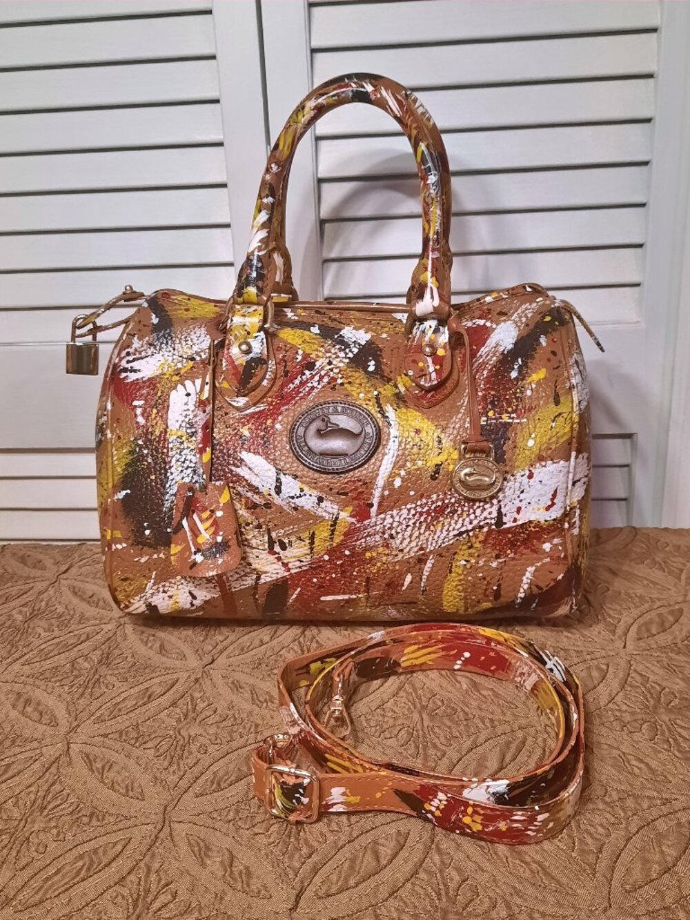 Dooney & Bourke Dipinta Inspired Hand Painted Vintage Speedy Style Barrel Bag